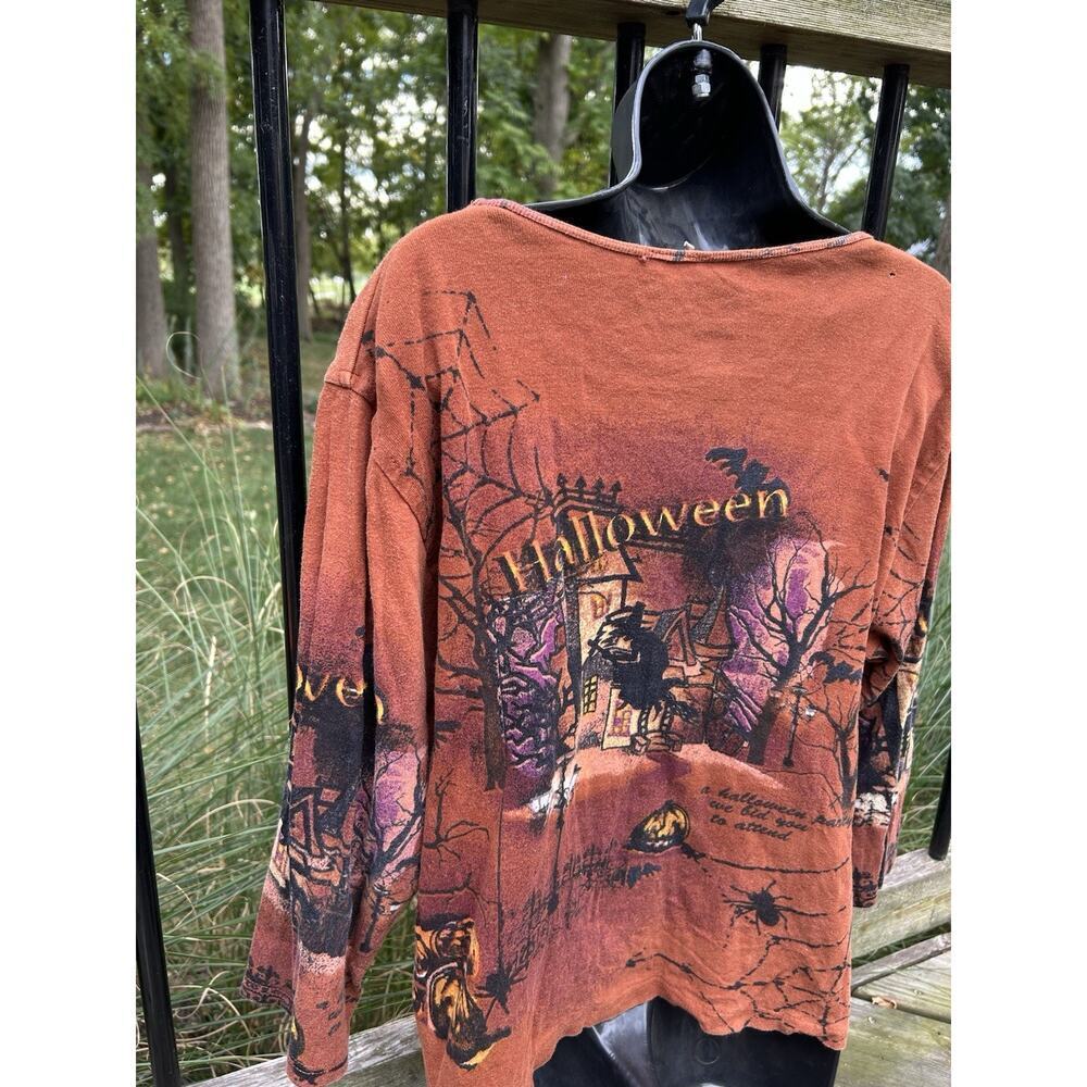 Vtg Y2K Halloween Shirt Jane Ashley Witch Goth Spiders Sequin 1X XL Pumpkin - Picture 5 of 9